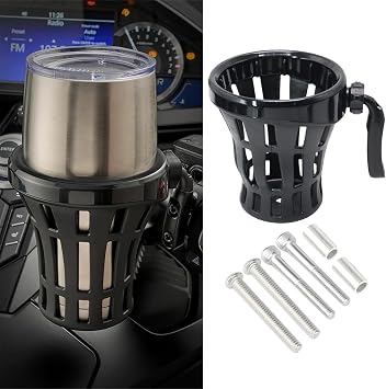 Motorcycle Drink Cup Holders Handlebar Mount with Mesh Basket for Yamaha Kawasaki Suzuki Indian Honda GL1800 GL1500 F6B Universal Water Bottle Holder for Gold Wing Black