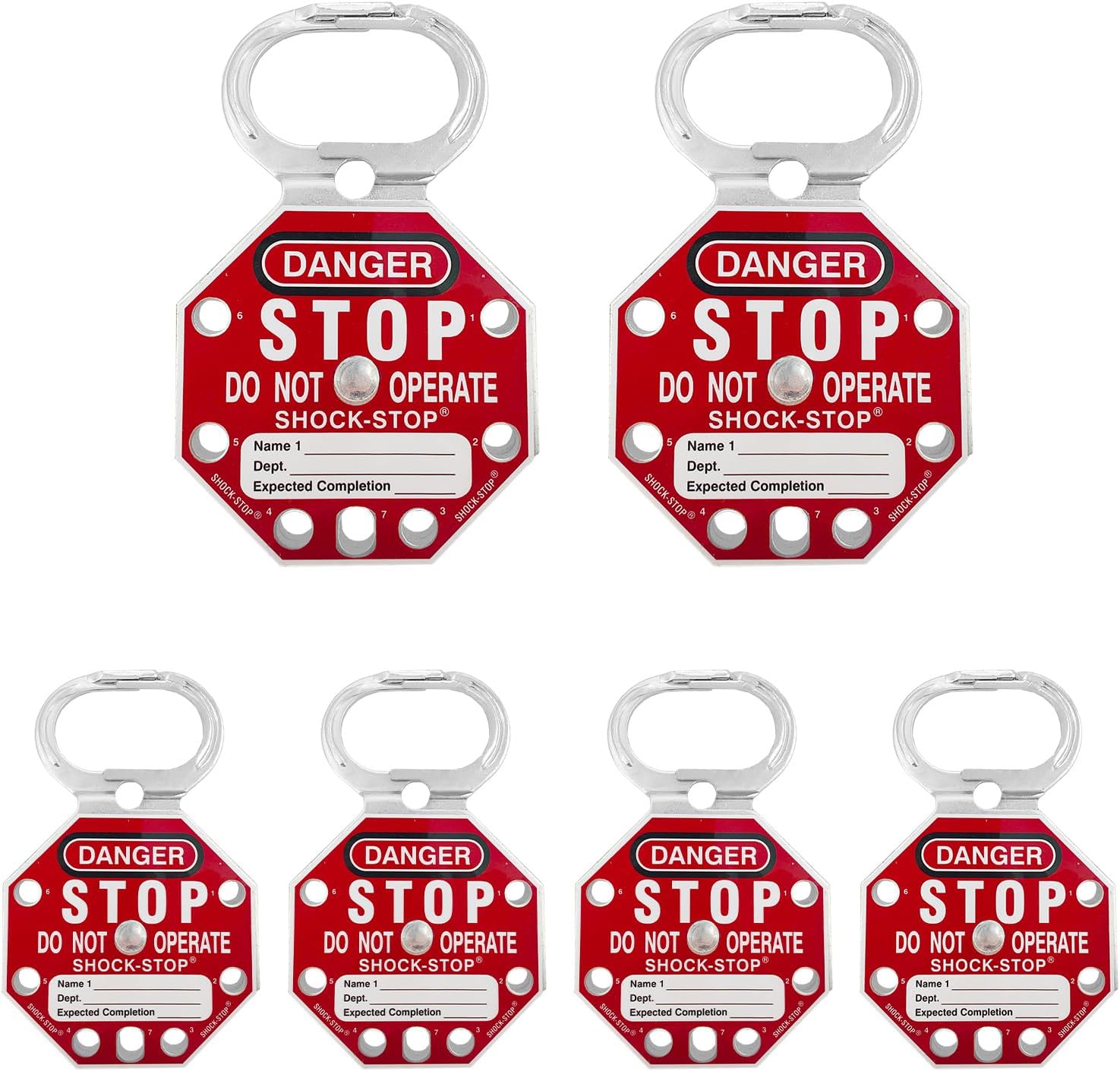 Lockout Tagout Hasp Shock-Stop 6 Pack Safety Buckle Lock Red Tamper-Proof and Impact-Resistant