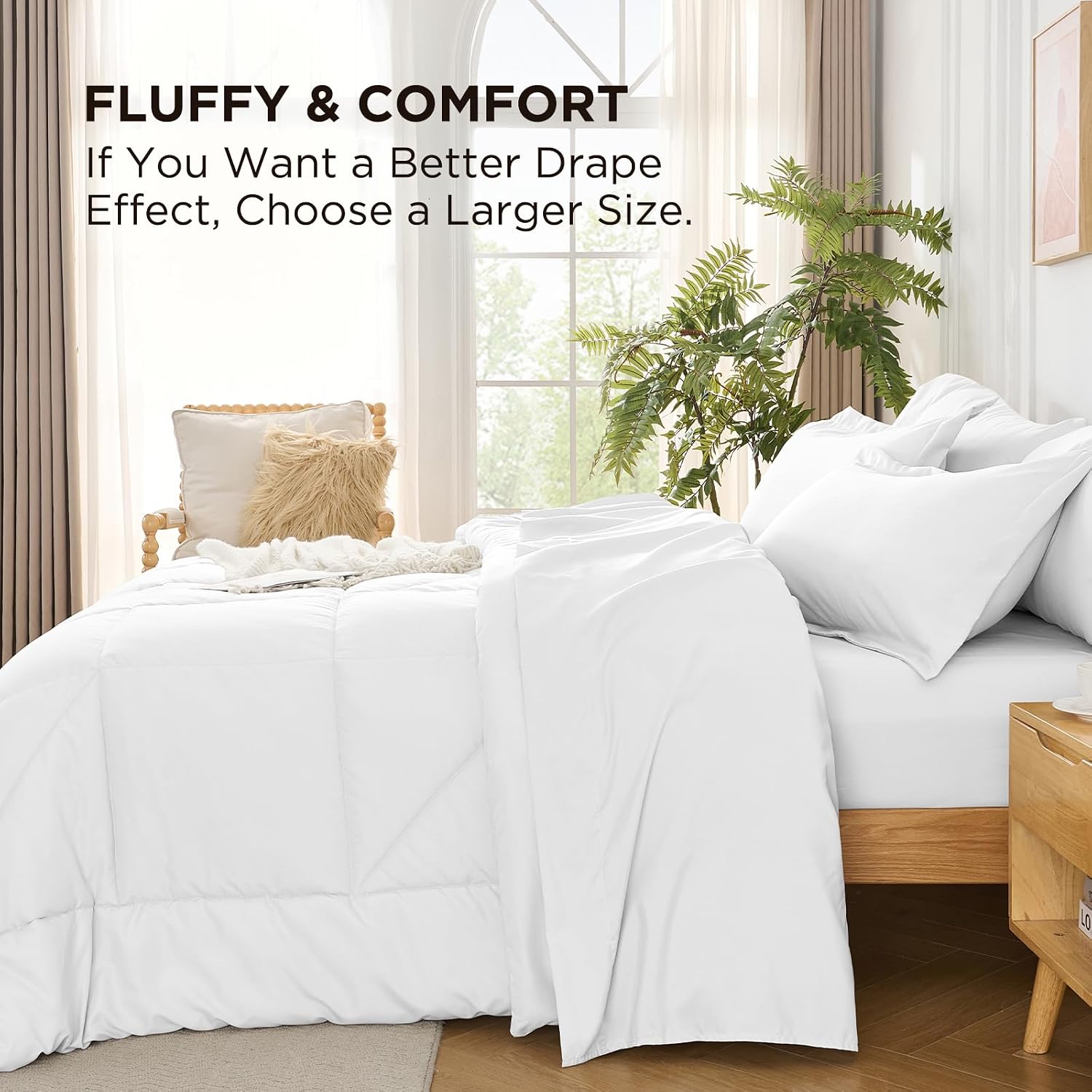 7 Pieces King Comforter Set - Utral Soft Microfiber Bedding Set, Thick Duvet Insert Bed in a Bag Without Rustling Noise for All Season, White (102"x90")