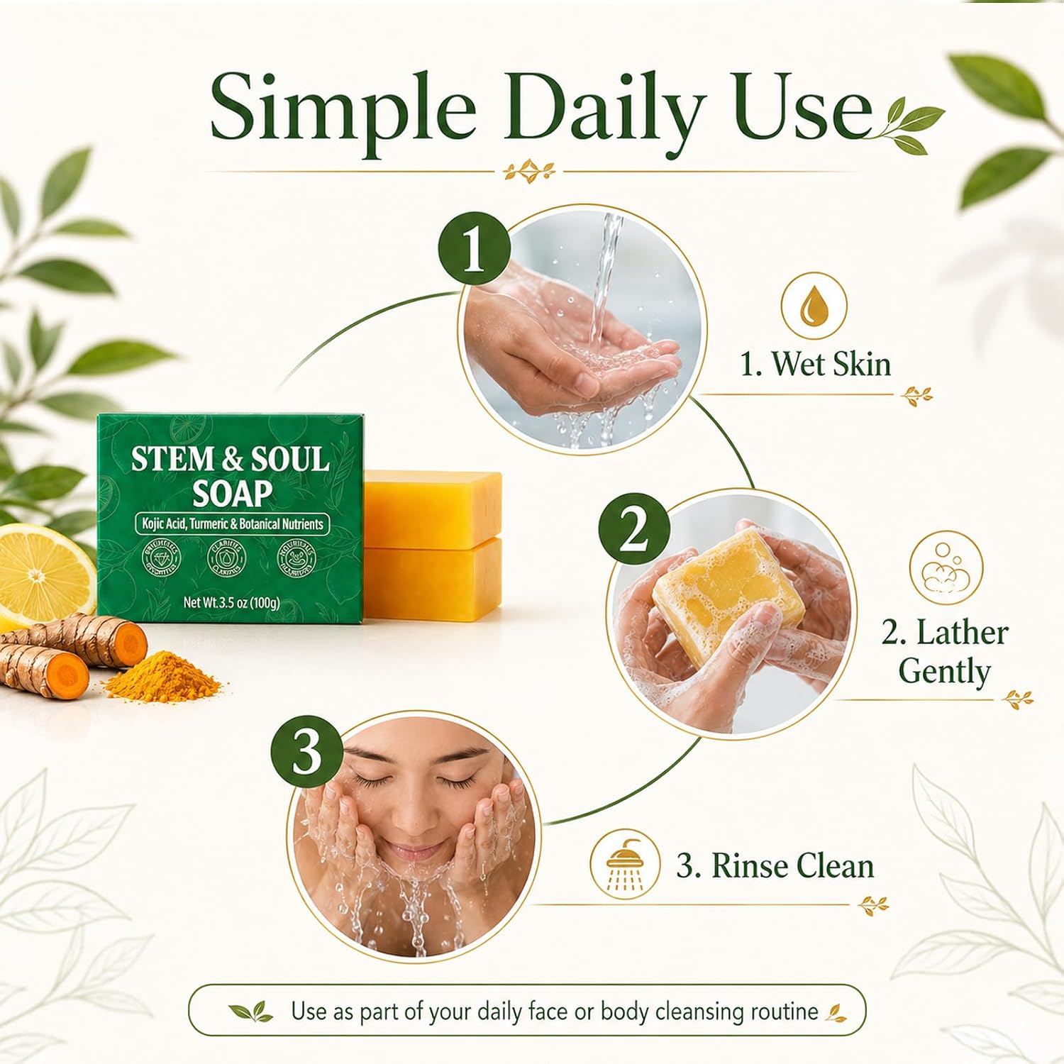 Soap, Stem & Soul Soap Turmeric Lemon Soap Bar Support Nourishes And Clarifies Help Cleaning Facial And Body Skin And Suitable Dry And Oily Skin(2 Pcs)
