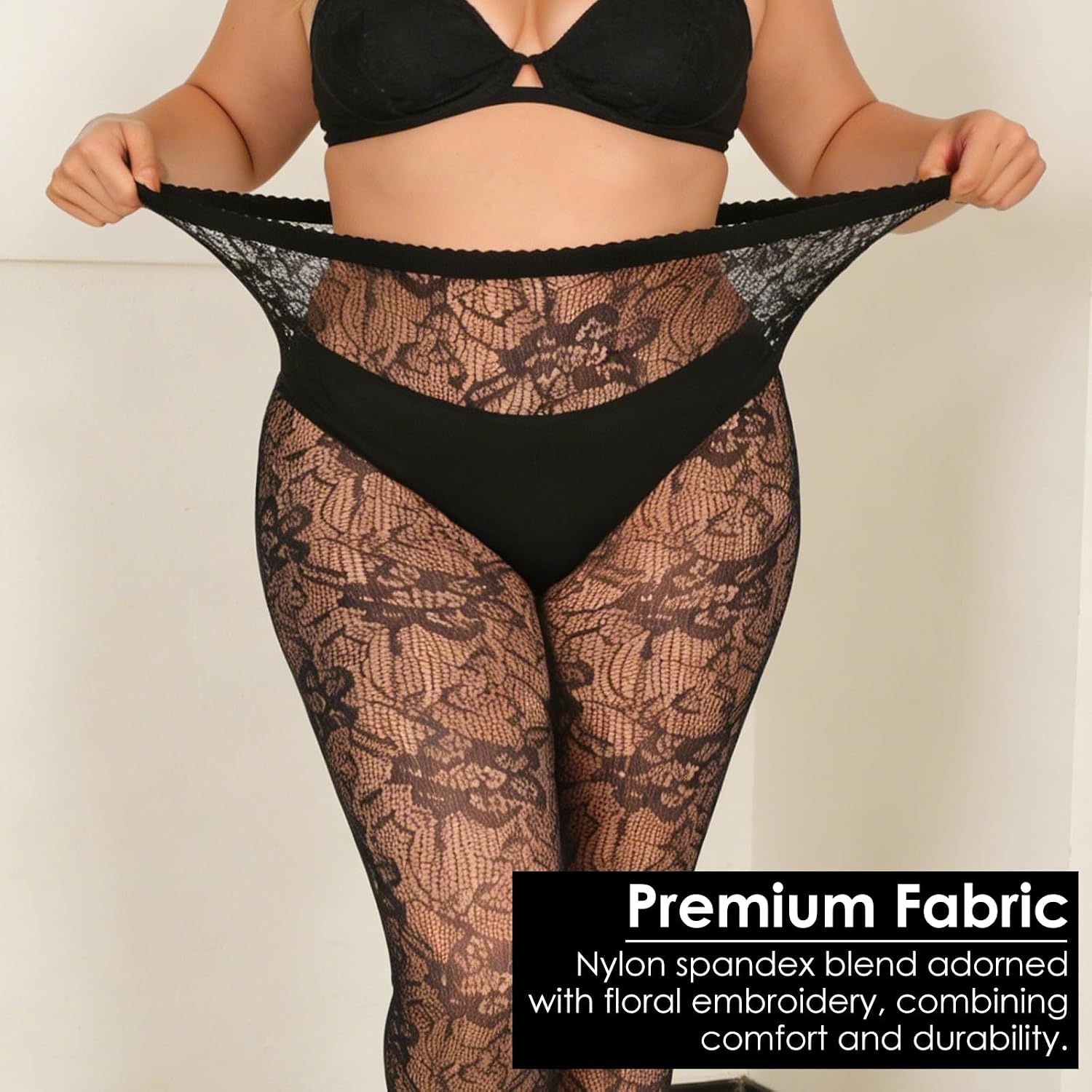 2 Pack Lace Tights Plus Size Floral Patterned Tights, High Waist Lace Stockings, Suitable for 230 lbs
