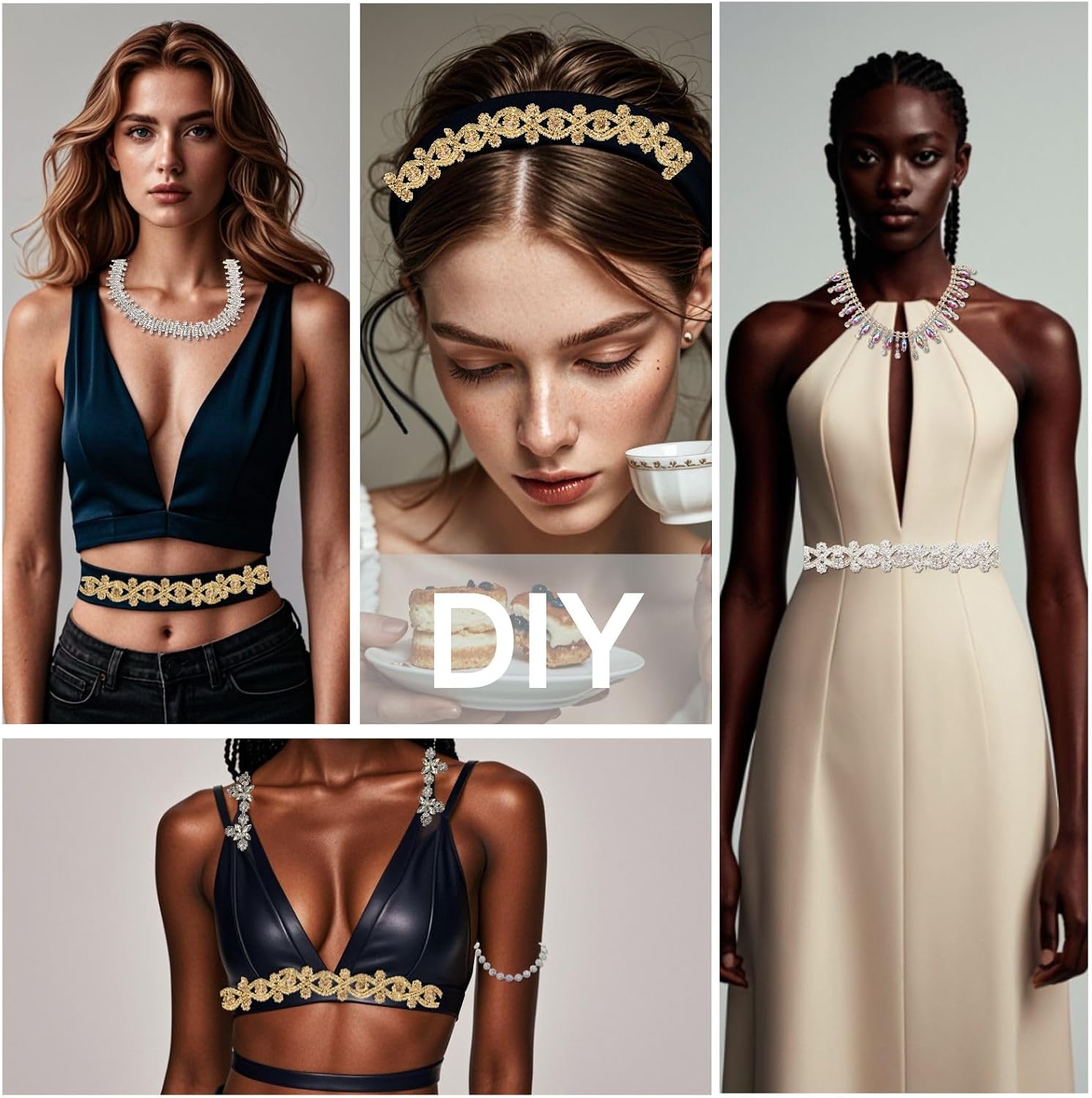 PEARLY JUN 1 Yard Rhinestone Trim Chain Gold Orange Applique Stringing Ribbon DIY Jewelry Wedding Party Bracelets Craft Bridal Bouquets Embellishment Accessories