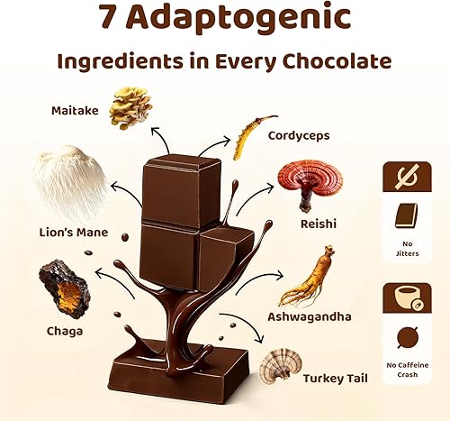 Miniatura 4 de Chocolate funcional con hongos  Suplemento de hongos con melena de león, reishi, cordyceps, chaga, maitake y cola de pavo  para energía,