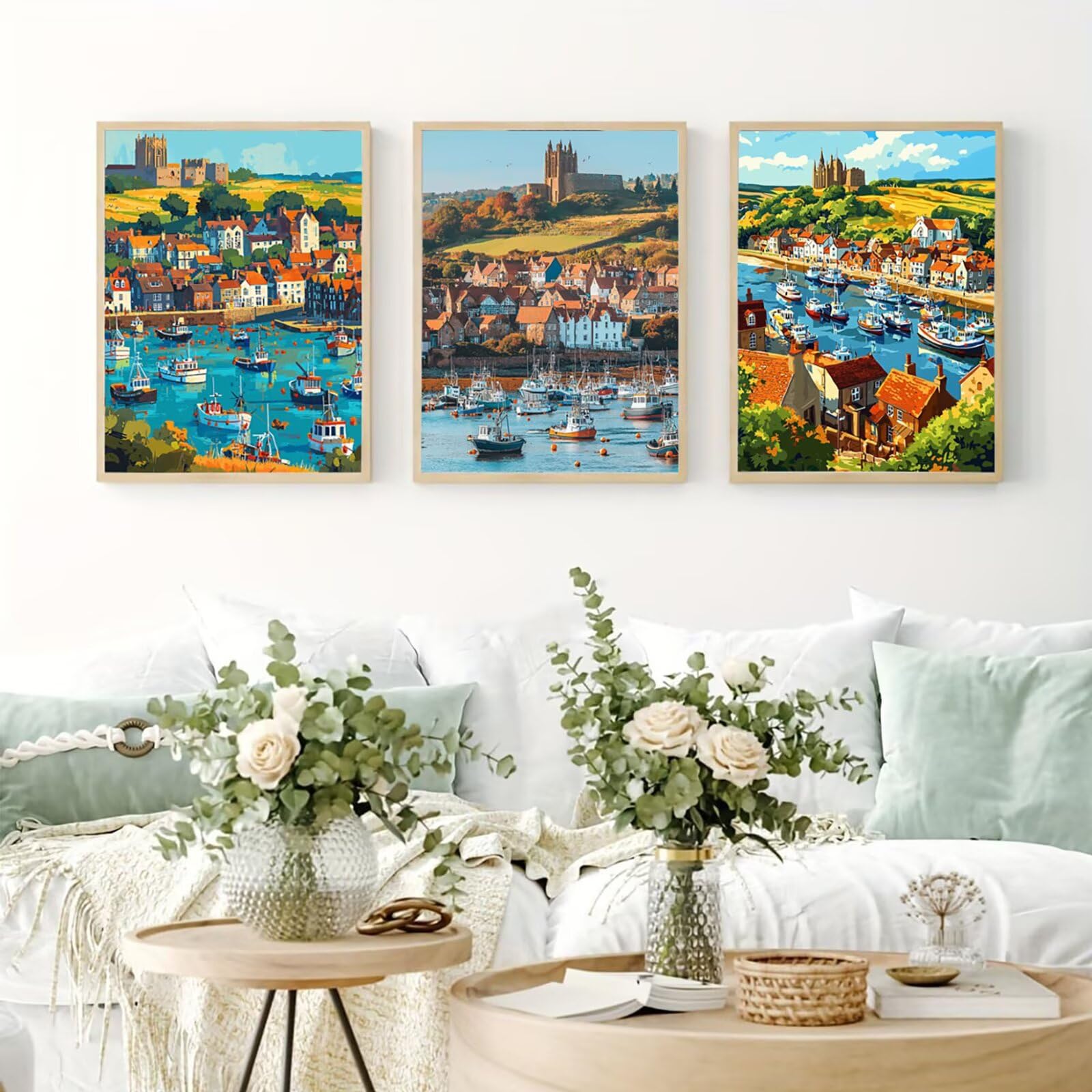 Cnyaunfi 3 Pezzi Oceano Pittura Diamante Fai-Da-Te 5D Blu Diamond Painting Kit Completo per, Hobby Creativi Adulti, Pittura Diamante Artigianale Per La Decorazione Della Parete Di Casa 60x80cm YF-3243