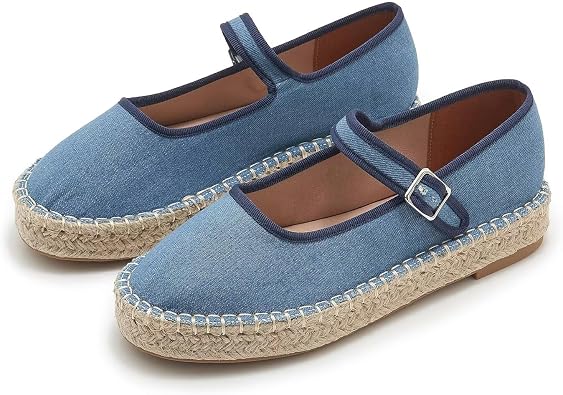 Agodor Espadrilles for Women Mary Jane Ballet Flats Woven Platform Espadrille Outsole Canvas Summer Slip-On Ballerina Flats