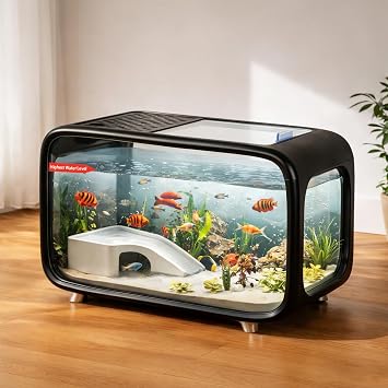 Aquarium Kit Compact Betta Fish Tank Office Fish Tank Bedroom Aquarium Clear Viewing Tank Ecological Cycle System Aquarium Gift Set for Desktop Office or Home Décor Black