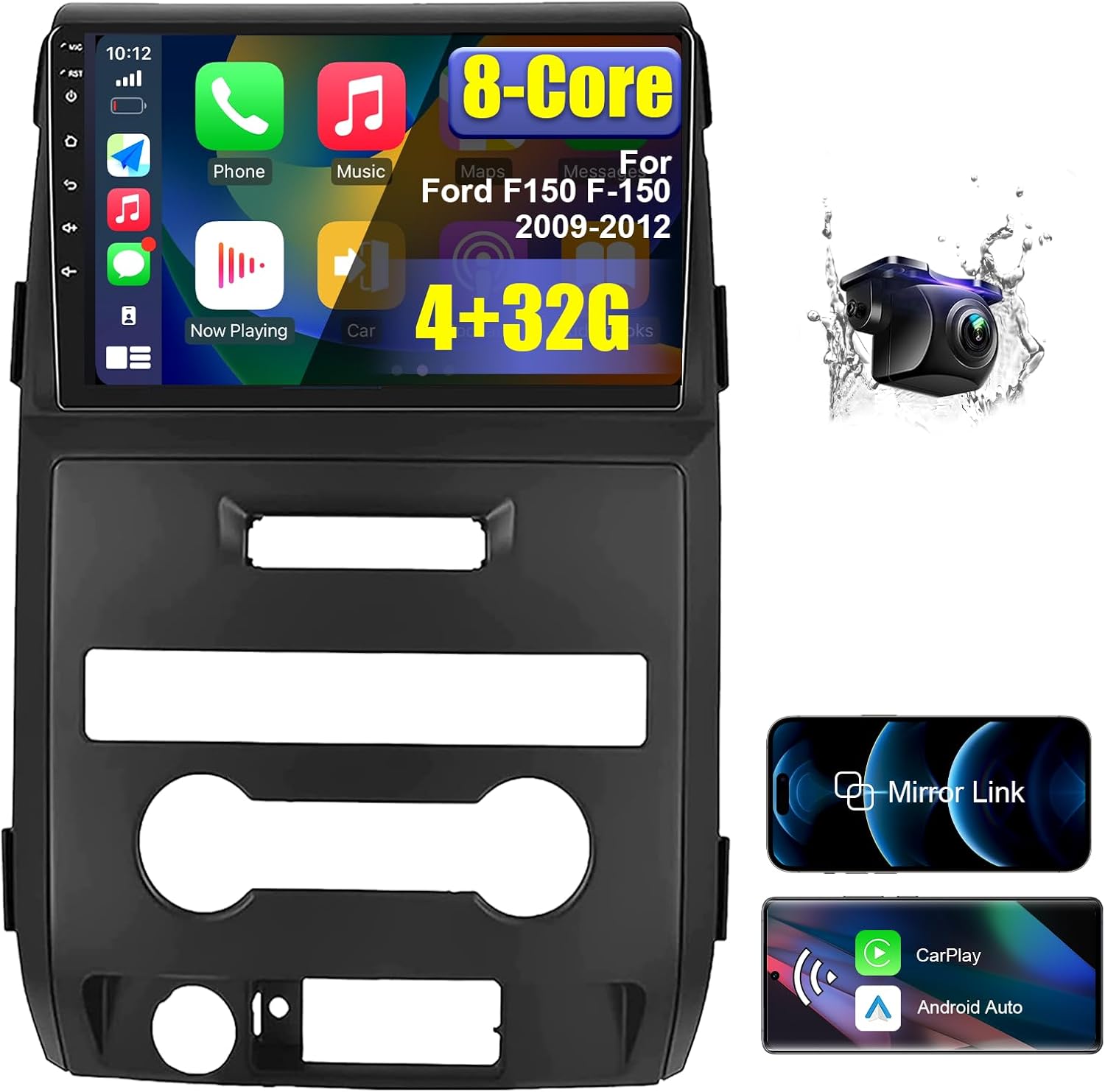 for Ford F150 F-150 2009-2012 Car Radio Stereo 4+32G with Wireless Carplay Android Auto, 9 Inch HD Touchscreen 8 Core Android 12 Car Radio Stereo with Backup Camera Bluetooth AM/FM/RDS Wi-Fi GPS