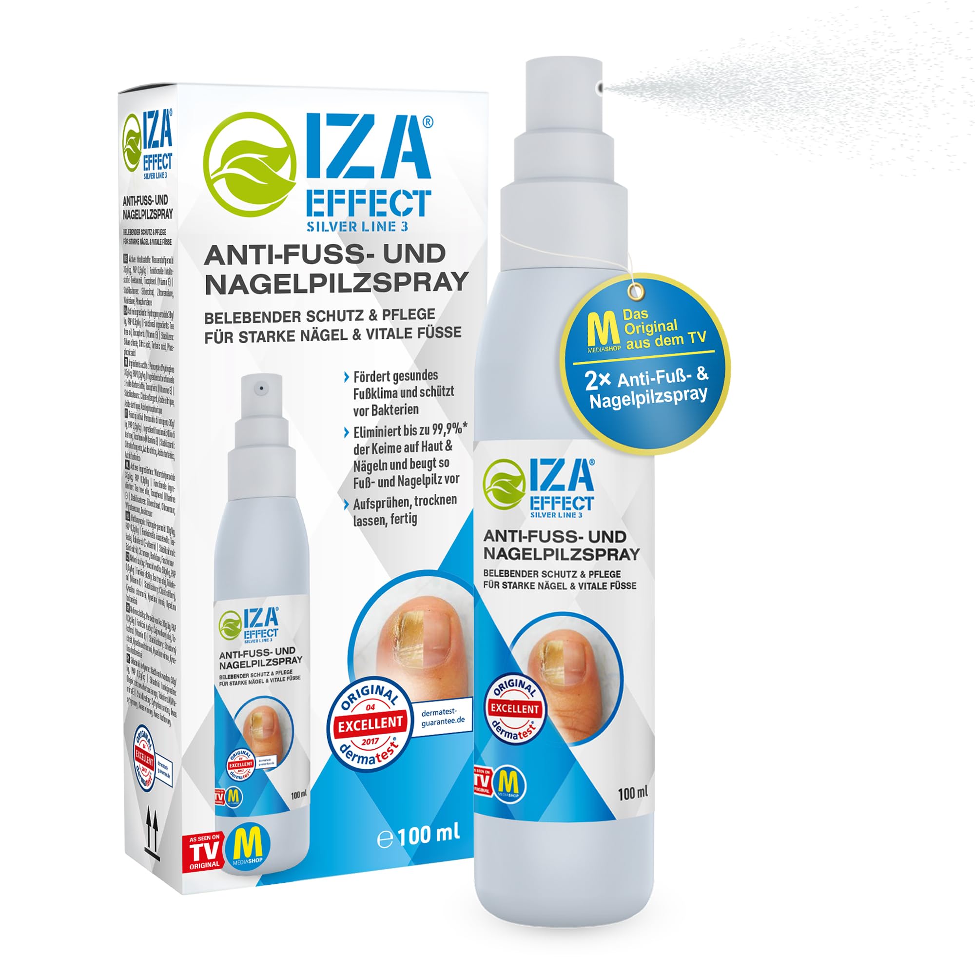 IZA Effect - Fußpflegespray 2x 100ml - Fuß Spray zur täglichen Pflege, pflegt Haut & Nägel - Fuß Hygiene Spray für Frische & Hygiene, unterstützt gesundes Fußklima - einfache Anwendung ohne Auswaschen