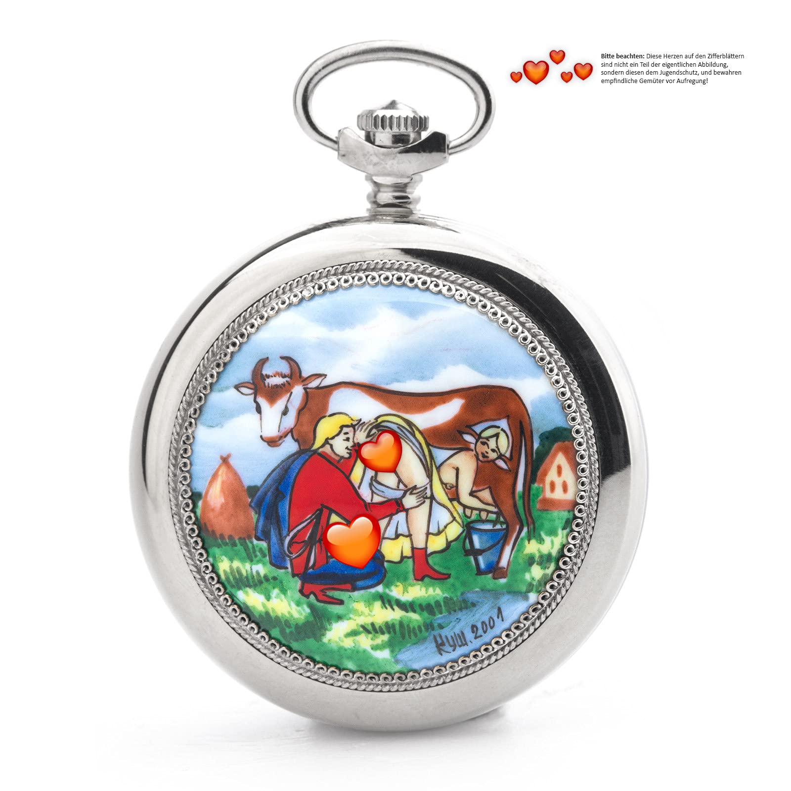 JL Herren Taschenuhr 3602 russische mechanische Erotik Uhr Liebe Liebespaar Bauer und Bäuerin
