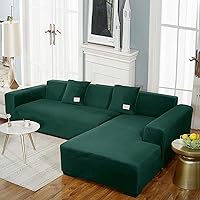 Vista 13 de IMYOGI Fundas de sofá de alta elasticidad en forma de L, 2 fundas de sofá seccionales, una para sofá porción uno para diván, de terciopelo, lavable