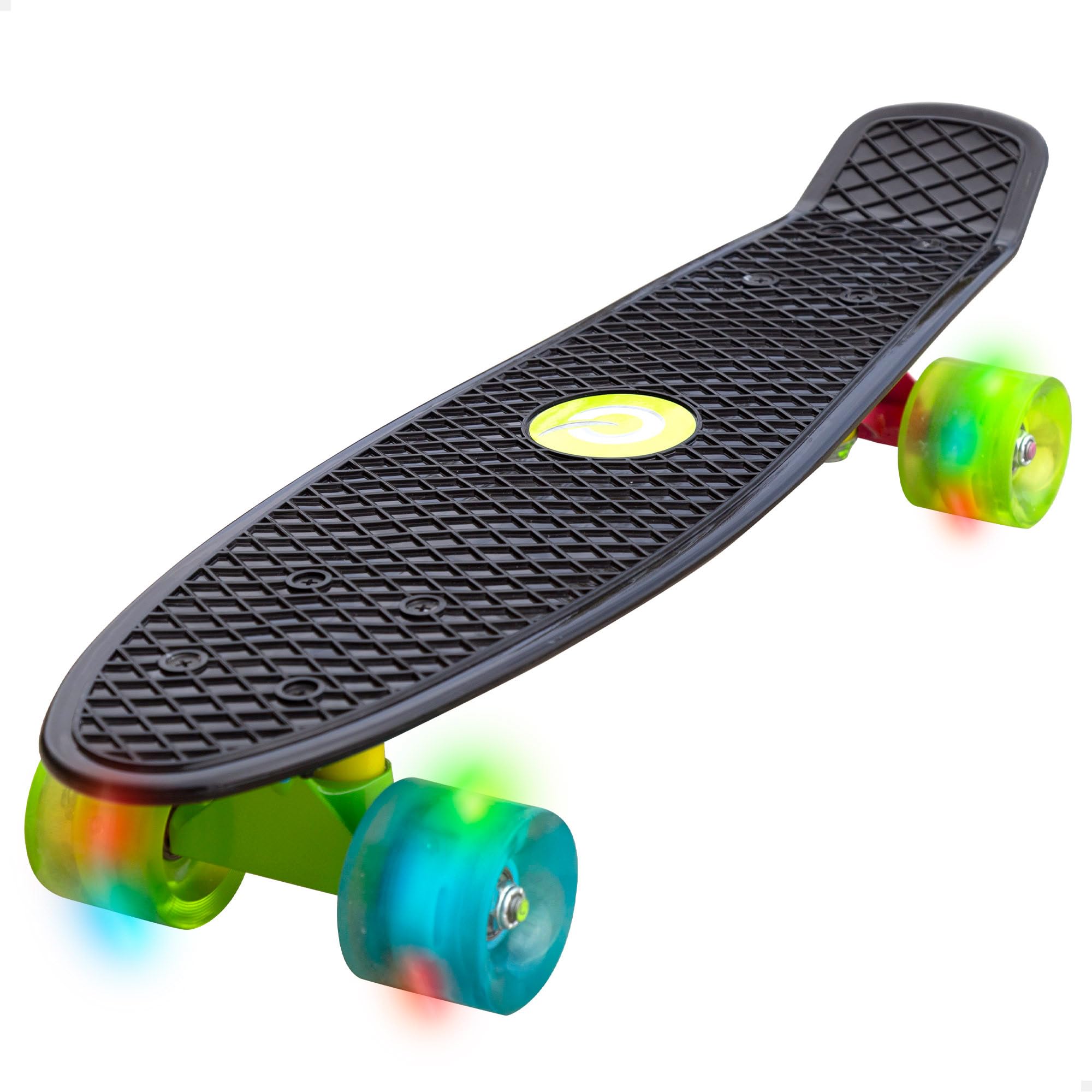 ColorBaby Evo 54341 Skateboard pour Enfant, Noir, 4 Roues avec lumières colorées, Max. 100 kg, 56 x 15 x 10 cm, Base antidérapante, Jouets de Plein air, Jeux de Plein air, Cadeau garçon et Fille, à