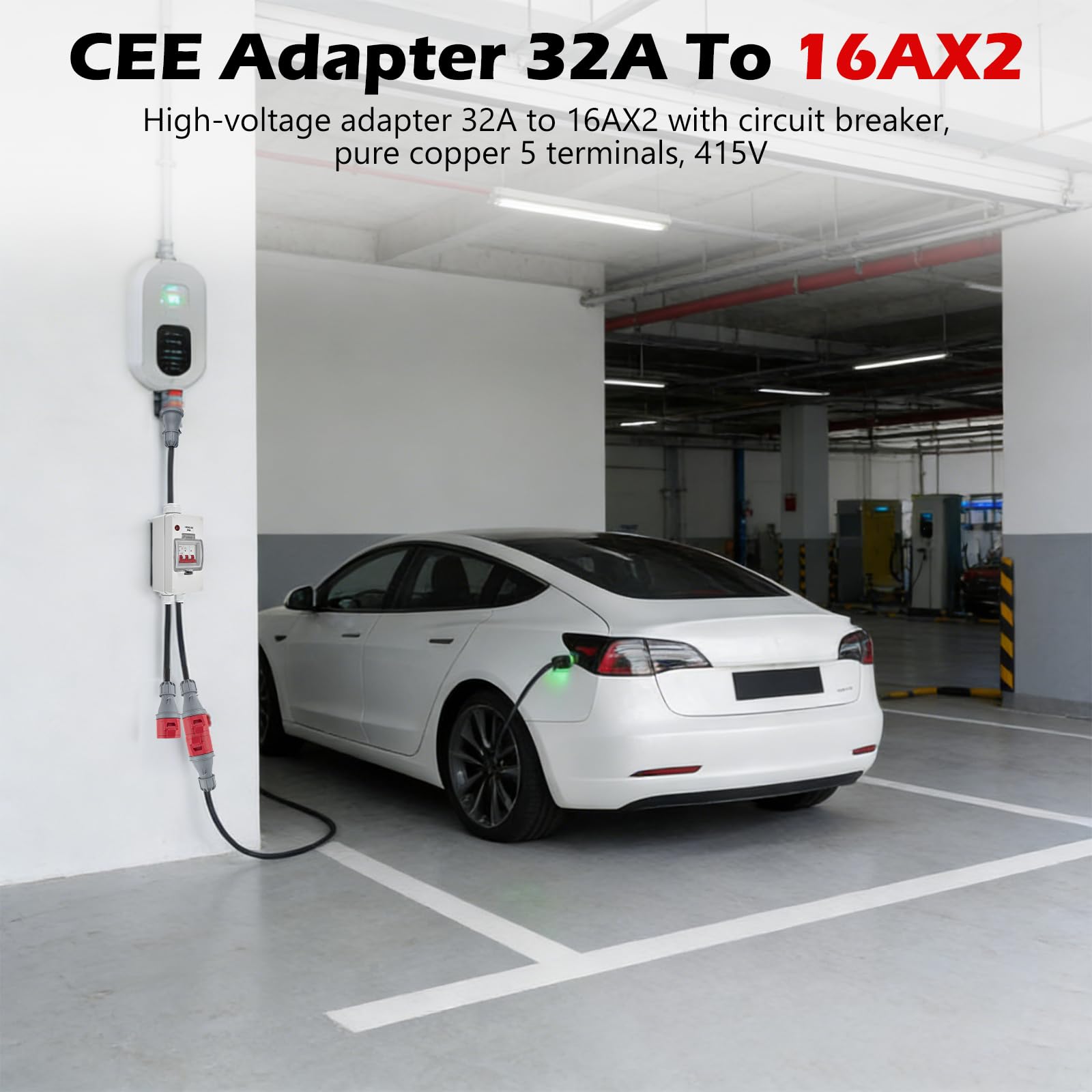 Adaptateur d'Alimentation CEE 32A à 16A X2 avec Disjoncteur, Cuivre pur 5 Broches 400V 1,5M Couplage IP44 Distributeur d'Alimentation Robuste, pour l'industrie du Camping-car Caravane, aux Ateliers