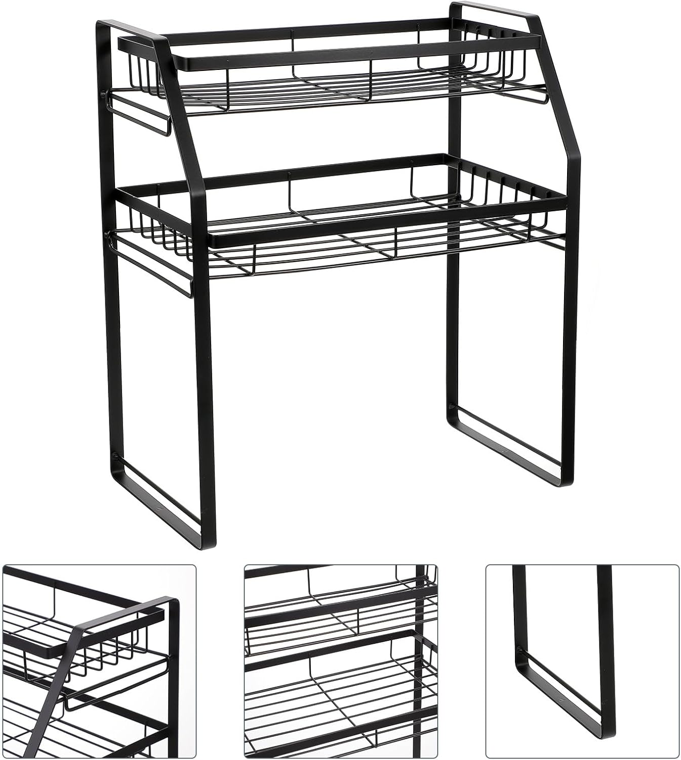 VALICLUD Multi-function Two-layer Seasoning Storage Holder Spice Rack Black Desktop Bottle Shelf Kitchen Organizer for Home Pantry