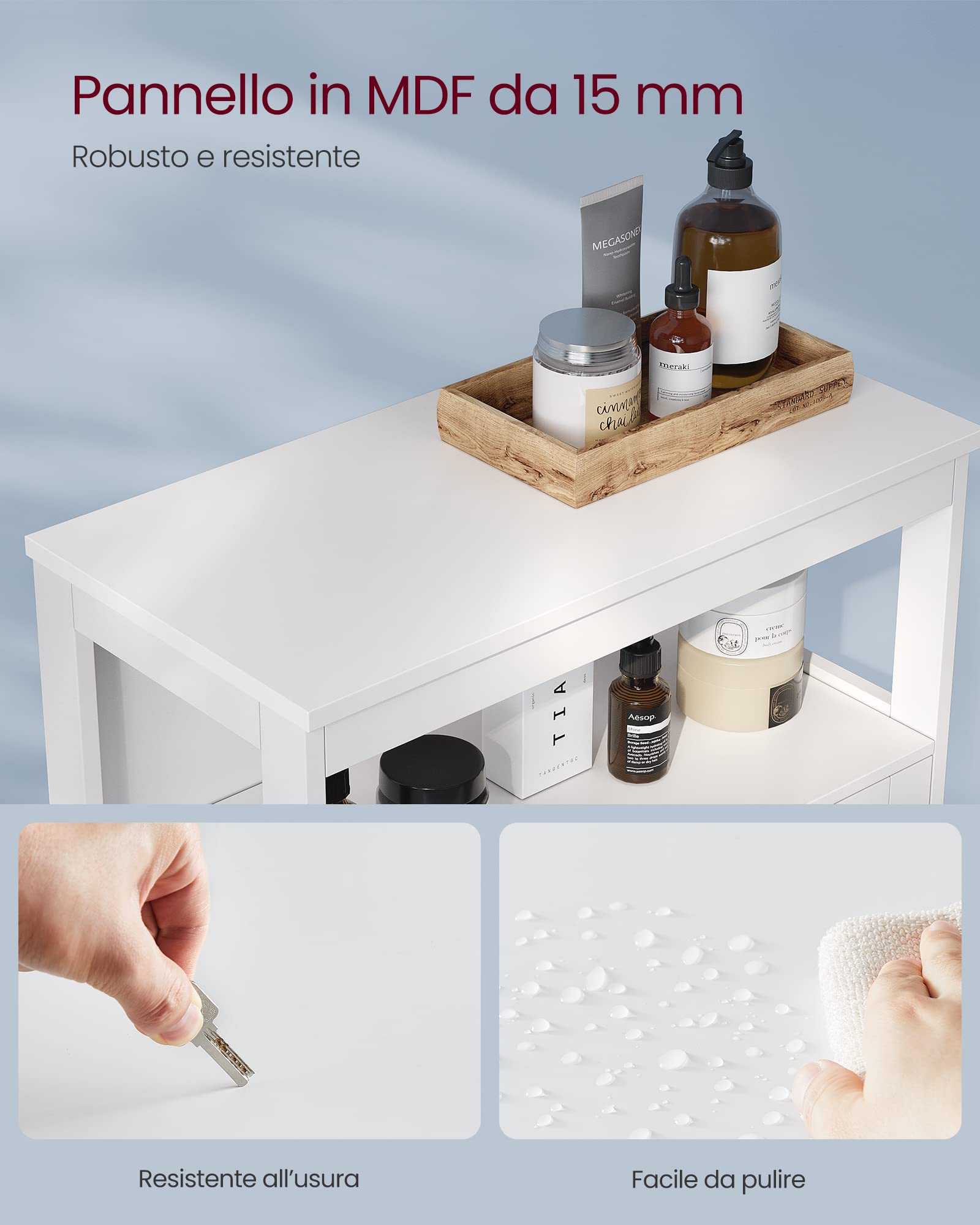 VASAGLE Mobile da Bagno, Mobiletto da Bagno e Cucina, Armadietto con Anta Doppia a Persiana, 30 x 60 x 80 cm, Bianco BBC40WT