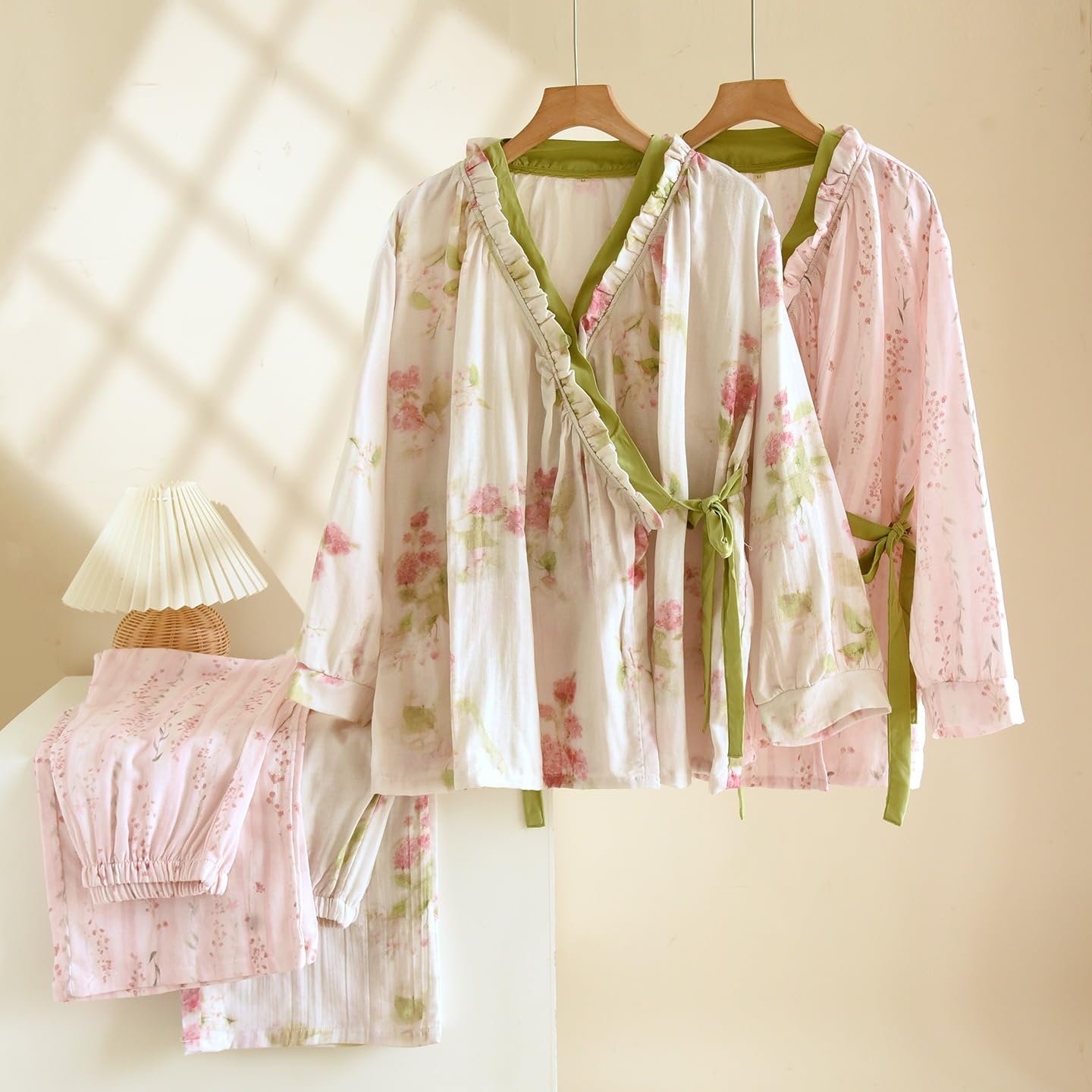Japońskie kimono styl damska bawełniana piżama lekka bielizna nocna z długim rękawem