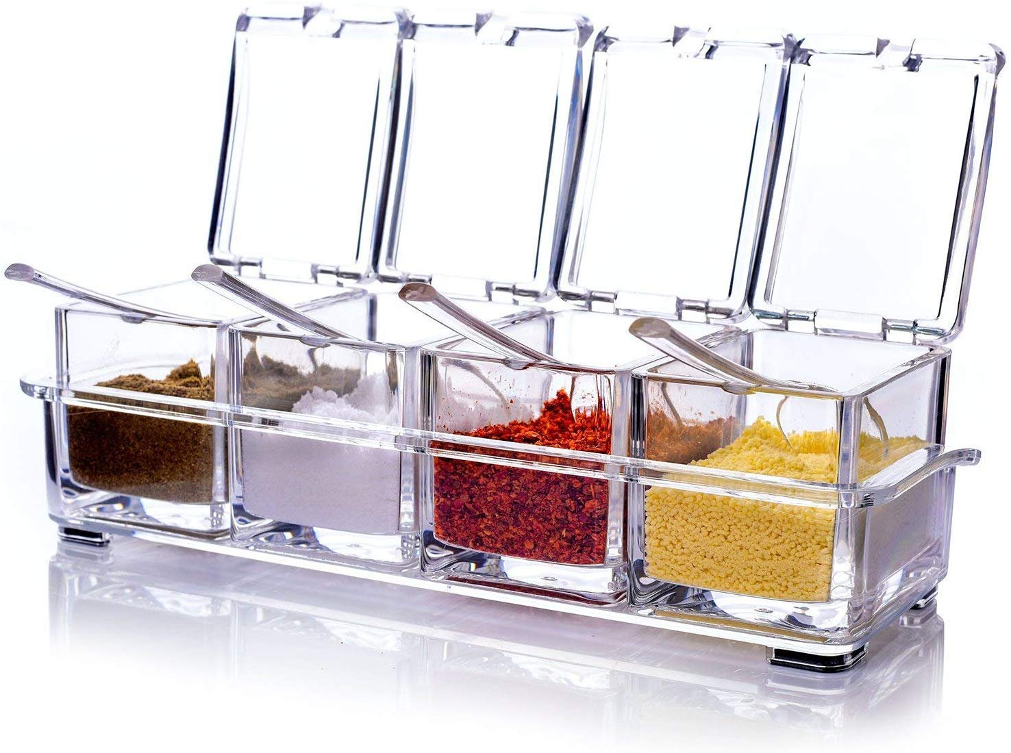 Kalitus Acrylic Home Kitchen 4 Grid Acrylic Seasoning Mukhwas Rasoi Dry Fruit Easy Flow Spice Box Kit With Spoon-Kitchen Masala Storage Box Container Seasoning Organizers Jars,Transparent (B09CV2KZMR) Amazon Price History, Amazon Price Tracker