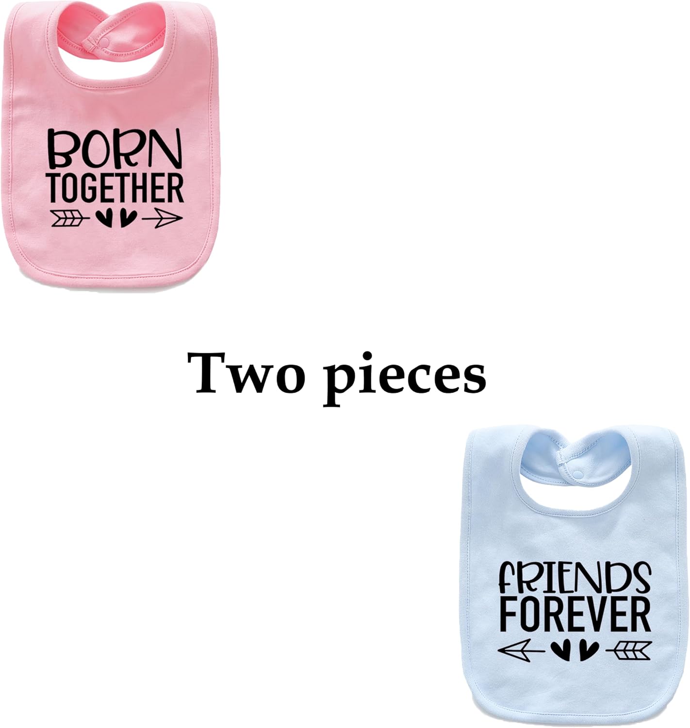 2-Pack Baby Twins Bibs Born Together Friends Forever Soft Cotton Matching Feeding Bib Twin Newborn Infant Boys Girls