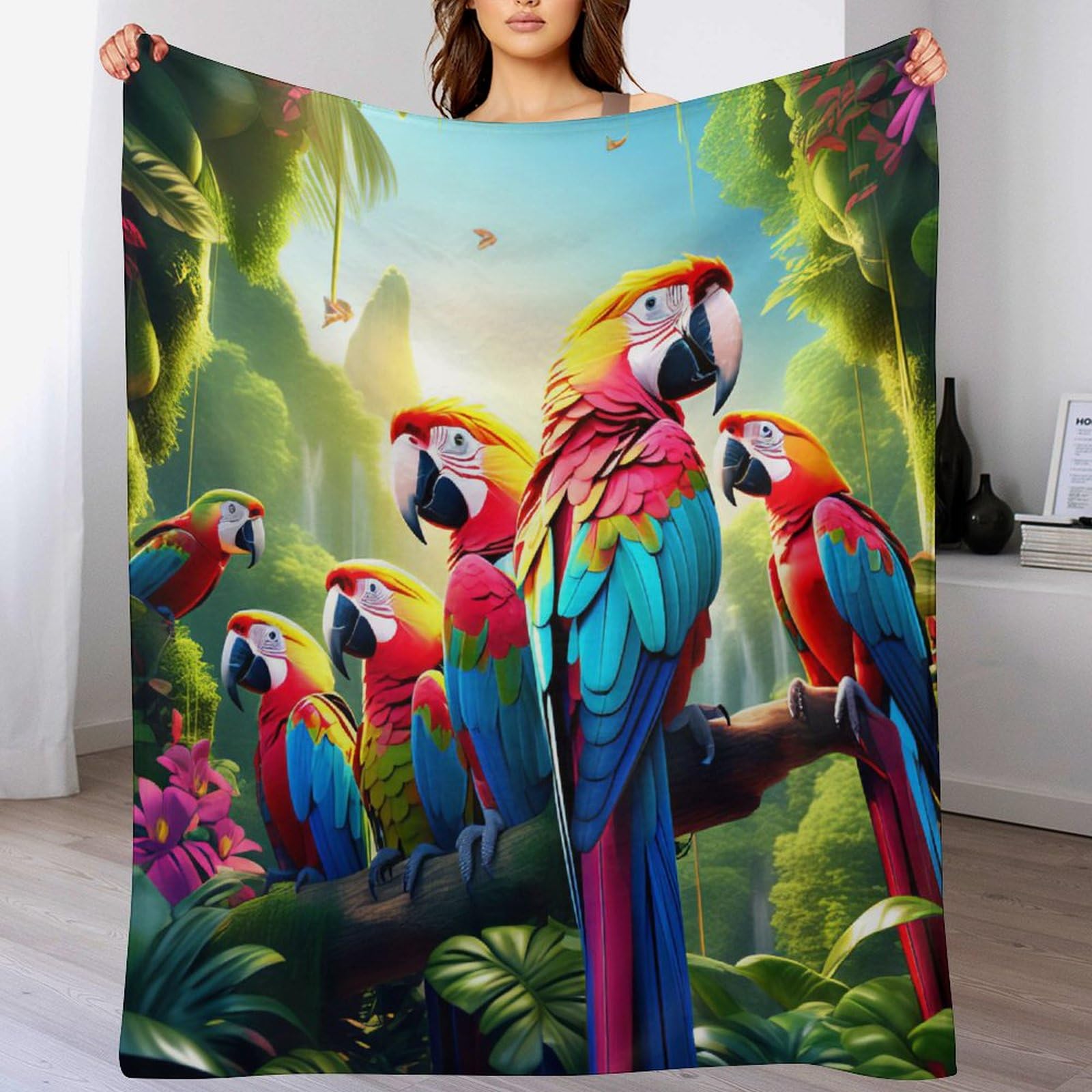 Couverture perroquet chaude et lavable en machine pour lit