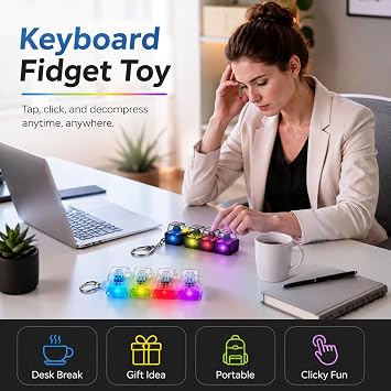 3PCS Keyboard Fidget, Keyboard Clicker, Colorful Effect, Transparent White and Black Keychain Design, Compact Size for Portable Use