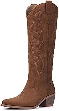 White Cowboy Boots for Women - Wide Calf Rhinestone Cowgirl Boots, Women Knee High Western Boots, Glitter Sparkly Ladies Tall Boots with Classic Embroidery and Side Zipper, Retro Classic Country Boots Pull On for Ladies