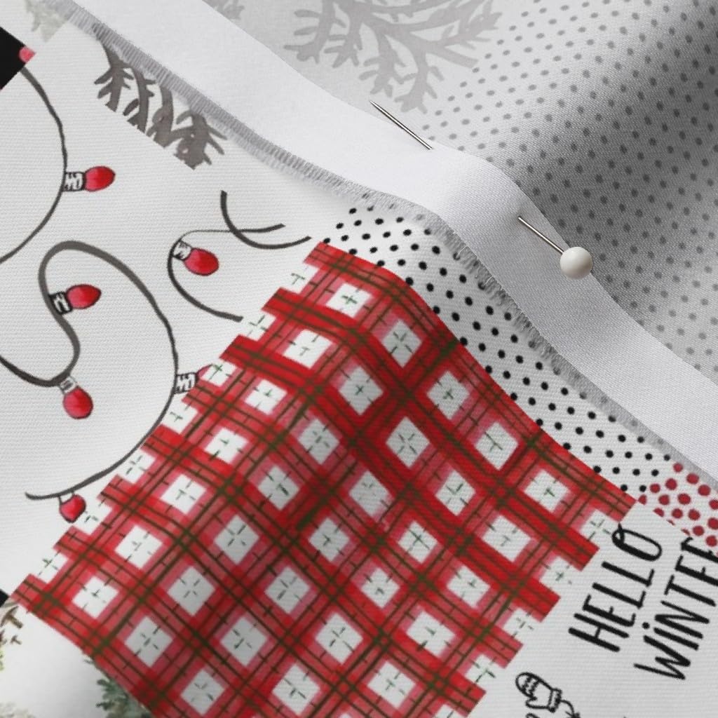 Spoonflower Fabric - Winter Bear Wholecloth Cheater Quilt Top Holiday Xmas Christmas Plaid Printed on Organic Cotton Sateen Fabric by The Yard - Sewing Quilting Apparel Home Decor