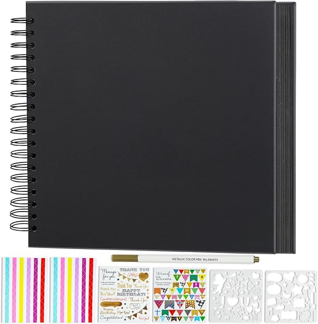 Artmag DIY Scrapbook Album 8 x 8 Inch Hardcover Kraft Blank Paper Scrap Book with 40 Sheets Memory Book for Family Wedding Photography Anniversary (Black)