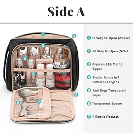 CUBETASTIC Large Makeup Bag - Black Faux Leather Travel Makeup Pouch, Waterproof Cosmetic Bag Organizer for Women, Toiletry Bag for Travel, Portable Make Up Case (Black, LargePack of 1)