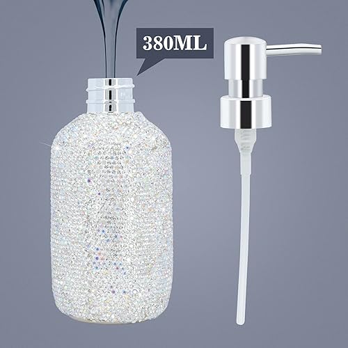 Miniatura 5 de Dispensador de jabón con diamantes de imitación brillantes con bomba a prueba de óxido, dispensador de loción para cocina, baño, botellas gruesas de