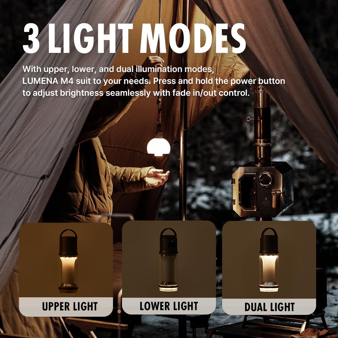 LUMENA Lanterna portatile M4 a LED | Luce da campeggio ricaricabile, resistente all'acqua, batteria 3350 mAh, luminosità e modalità regolabili, magnetica, durevole per uso esterno e di emergenza