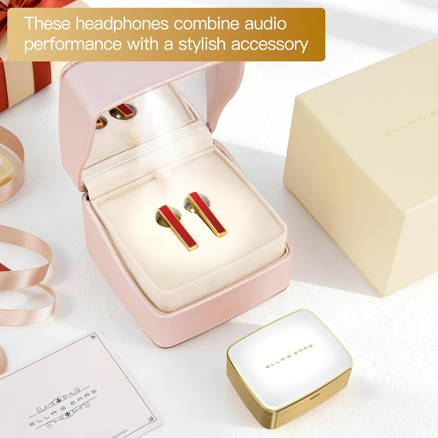 R'hllor Mother’s Day Birthday Gifts for Women, Wireless Earbuds Bluetooth 5.4 Earring Headphones with Noise Cancelling Comfort, Jewelry Style Gift Box, Festival-Red Agate image 3