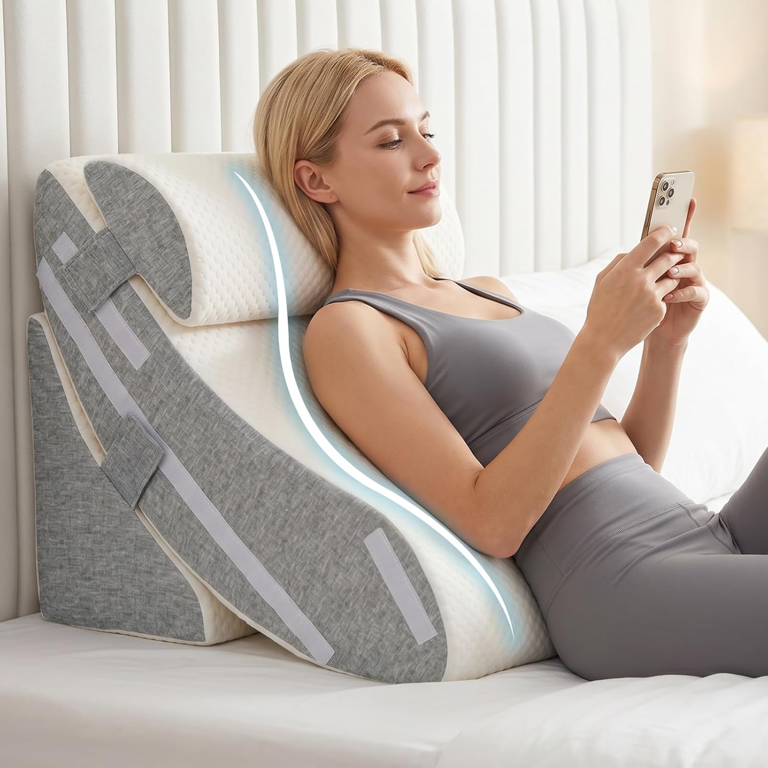 Set di cuscini a cuneo da letto, 3 pezzi, regolabili, in schiuma per il recupero post-operatorio, sollievo dal reflusso acido e supporto per il mal di schiena, cuscino ergonomico inclinato per