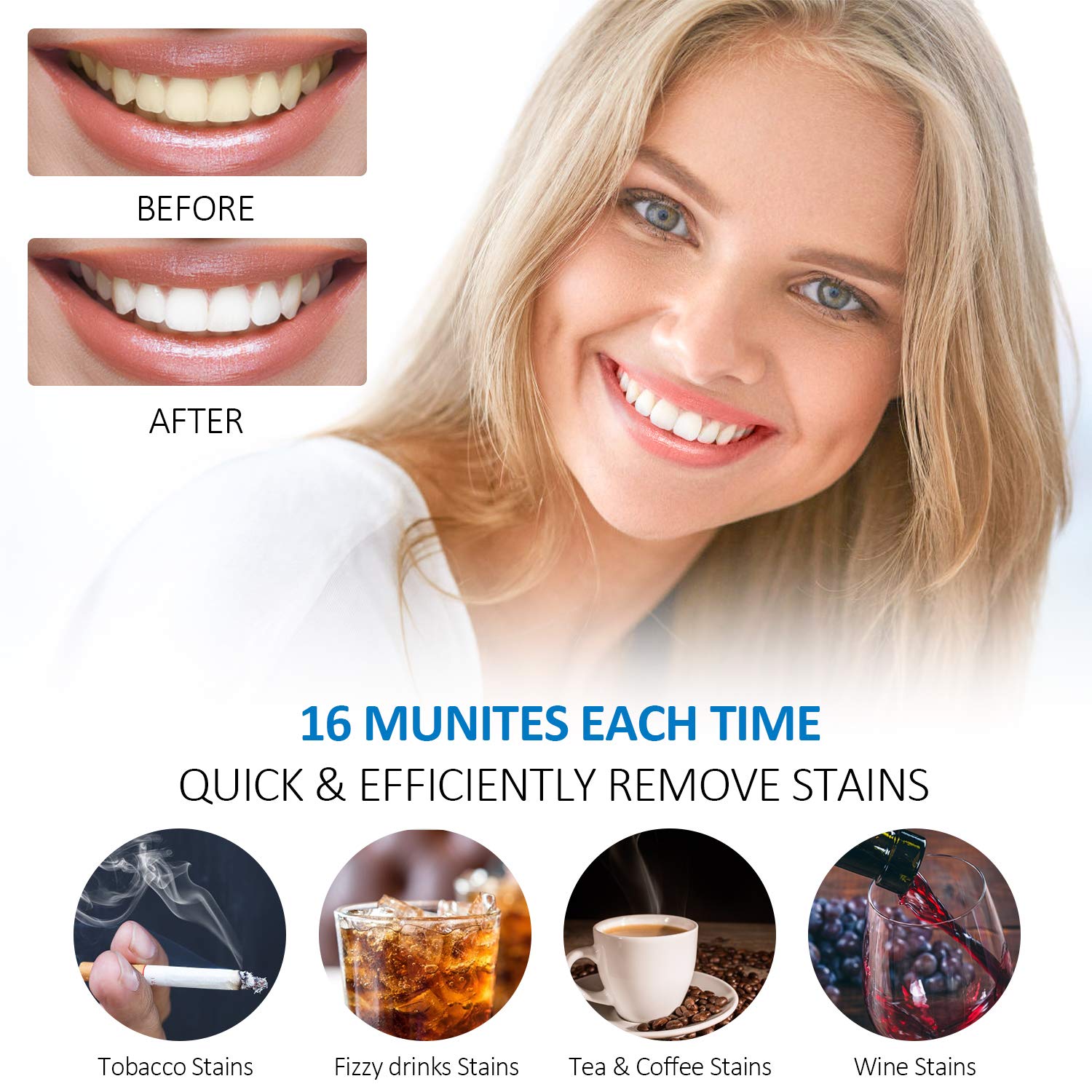 Teeth Whitening Kit with Led Light, Renpho 16 Led Accelerator Light Teeth Whitening Kit for Sensitive Teeth Whitener, 3X4ml Non-Sensitive Gels, 35% Carbamide Peroxide, Mouth Tray, 4 Smartphone Adapter : Beauty & Personal Care