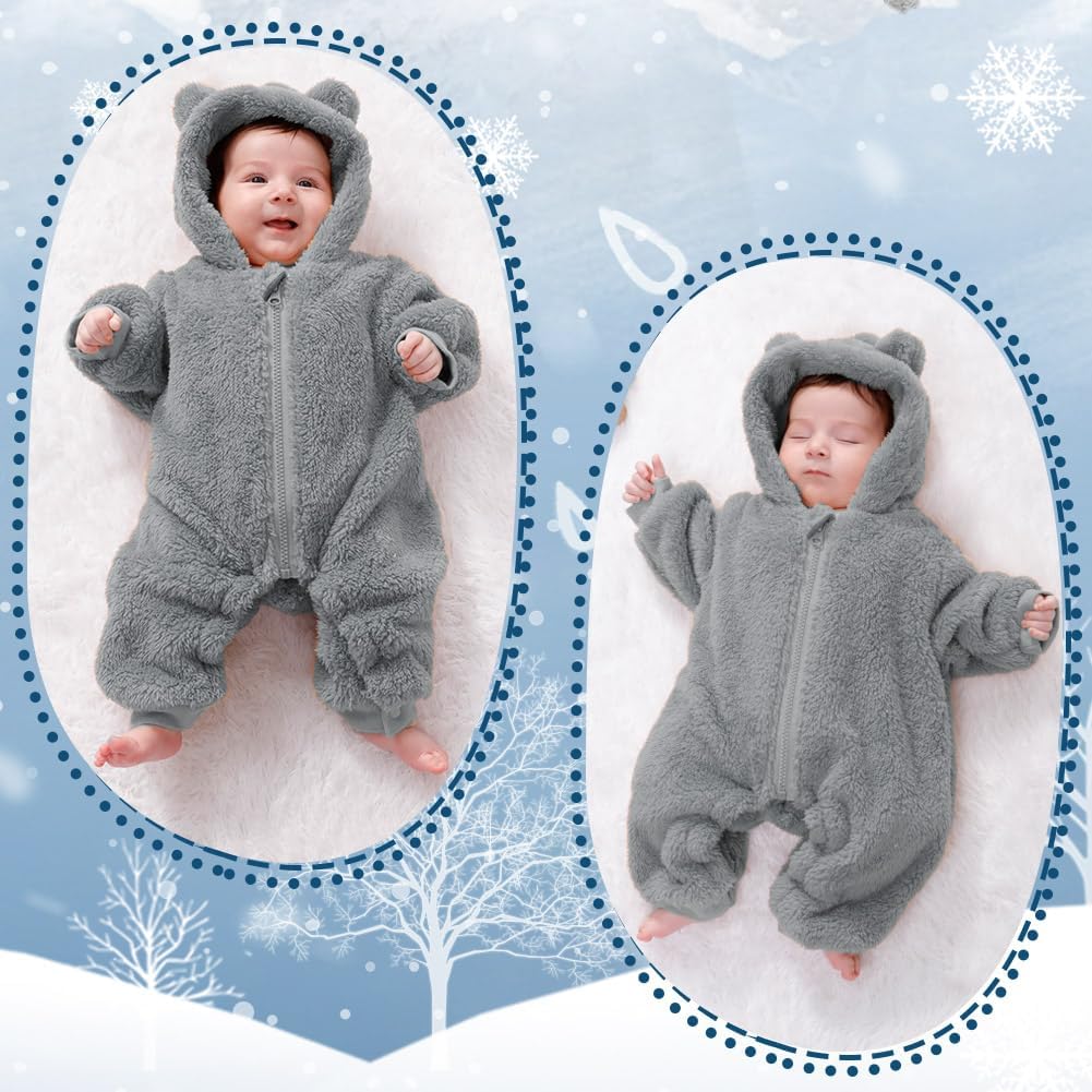 Newborn Baby Bear Outfit Suit Girls Boys Fleece Jumpsuit Romper Hooded Winter Snowsuit Clothes - Image 7
