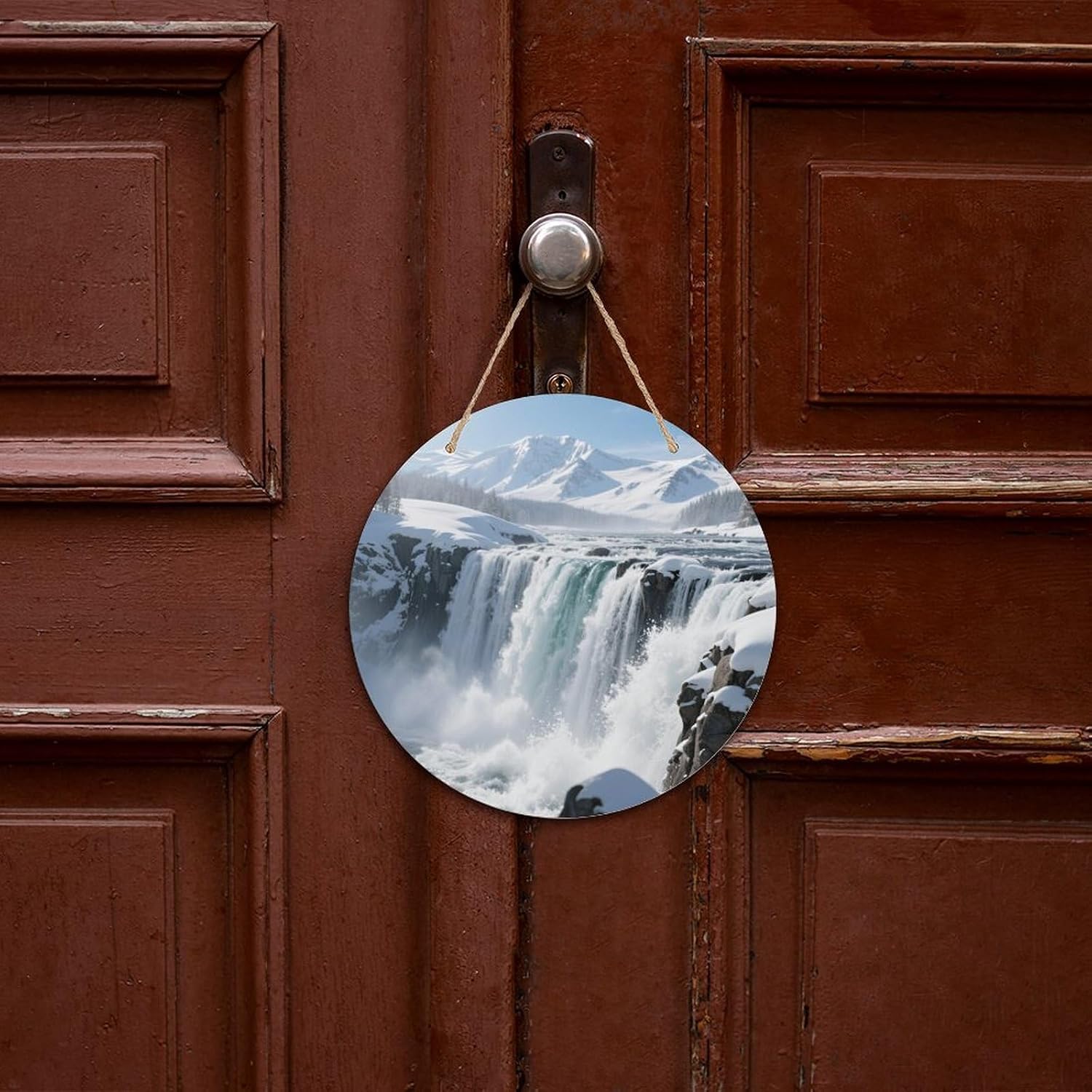 Snow-Capped Yellowstone Falls Painting Wood Painting