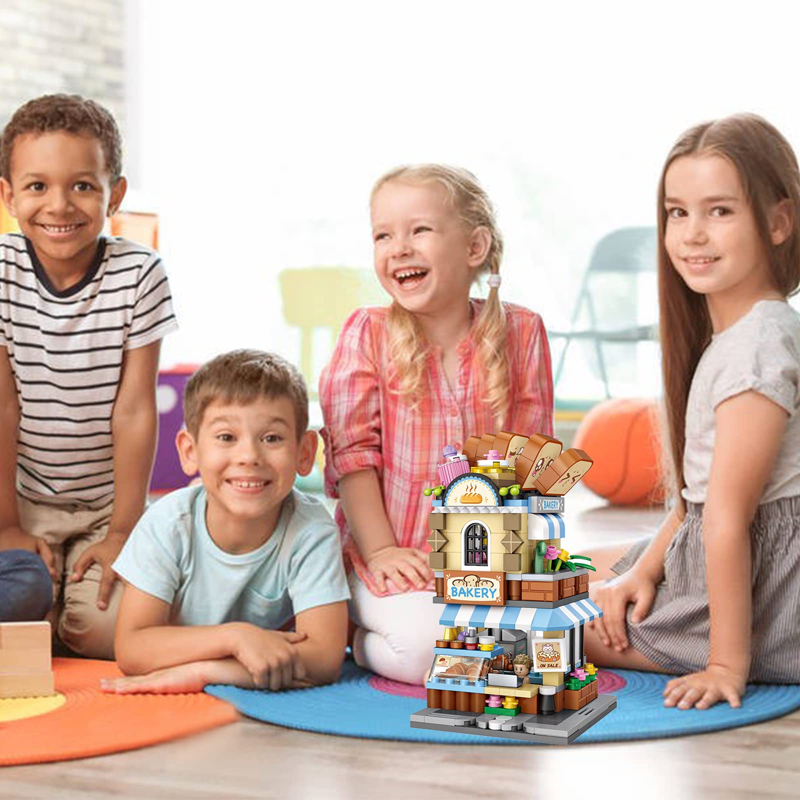 MEIEST Set 4 Mini Negozi Città Da Costruire: Gelateria, Caffè, Negozio Fiori E Studio Foto - Giocattoli Mattoncini Per Bambini E Adulti