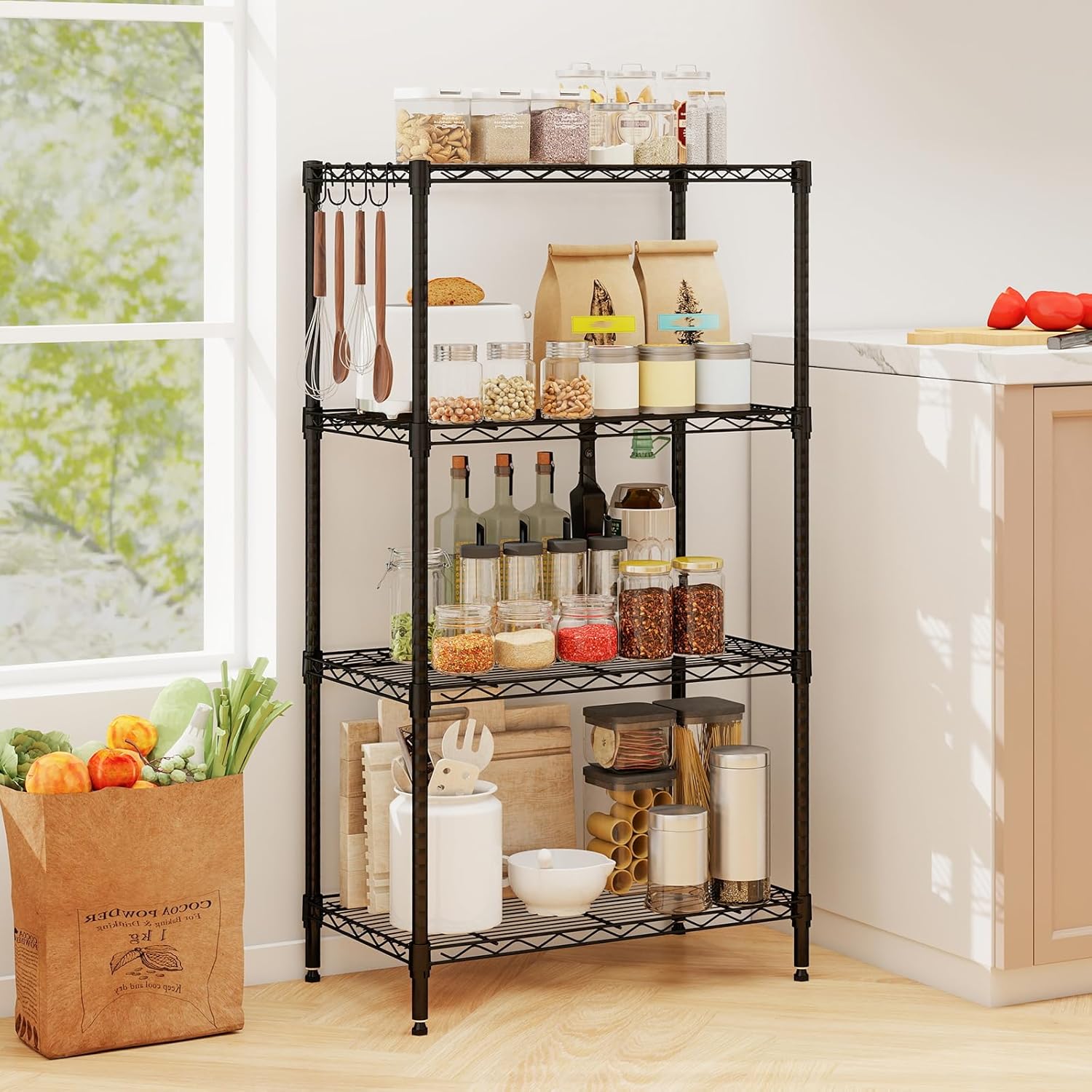 GOFLAME 4-Tier Metal Storage Shelving Unit, Heavy-Duty Adjustable Utility Shelf with V-Shaped Wire Rack, 600 LBS Storage Organizer for Home, Kitchen, Garage, Basement, 23.5”L x 13.5”W x 42.5”H