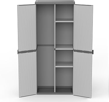 Mongardi Broom Cabinet in PVC and PP Resin, 2 Doors, Easy to Assemble, Modular System, Durable, Suitable for Indoor and Outdoor Environments, 68L x 40W x 165H cm, Grey and Black