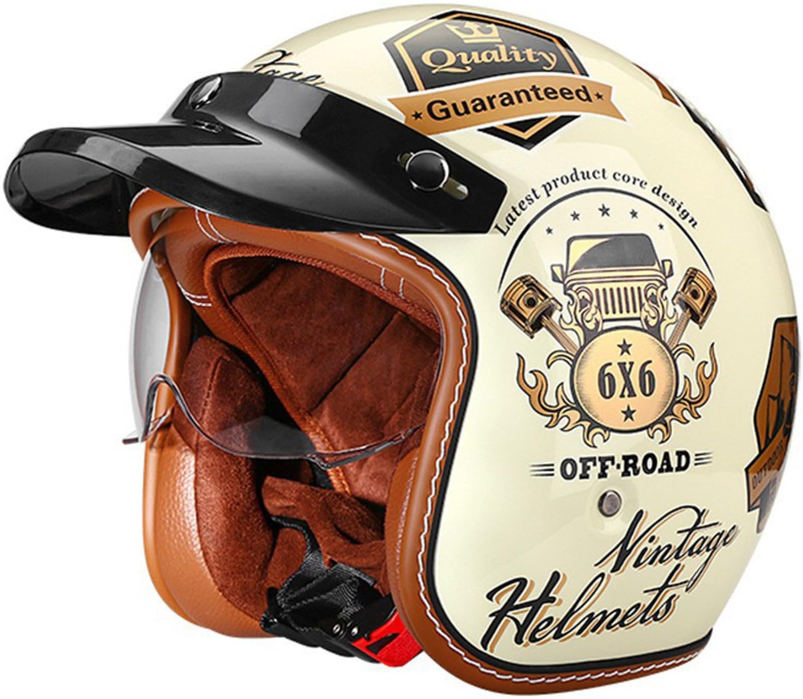 Casque Moto Vintage Casques Jet avec Visière Casques Bols Casque Mobylette avec Lunettes Homologué Dot/ECE Rétro Demi Casque Moto Vélo Scooter Chopper pour Adultes Homme Et Femme
