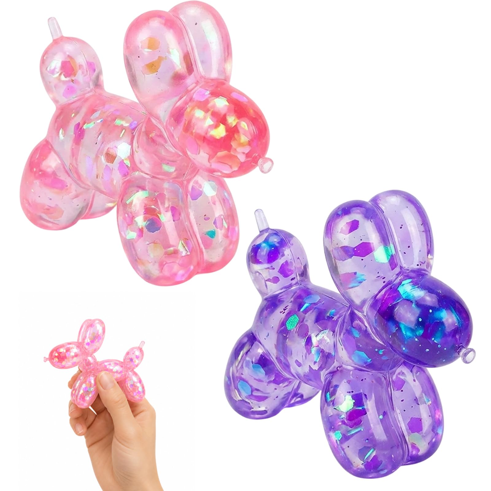 PRVCFZ 2 PCS Balloon Dog Squishy, Sugar Squishy, Charming Decor for Home and Office, For Squishies Lovers and Dog themed Decor Enthusiasts, Pink & Purple