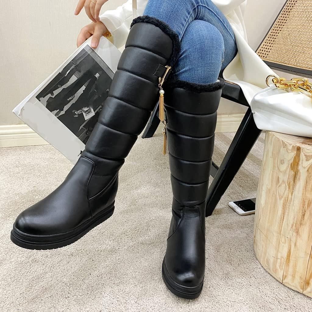 Women's Winter Knee High Tall Snow Boots Waterproof Rain Pull On Warm Fur Lined Wide Calf Snow Boot