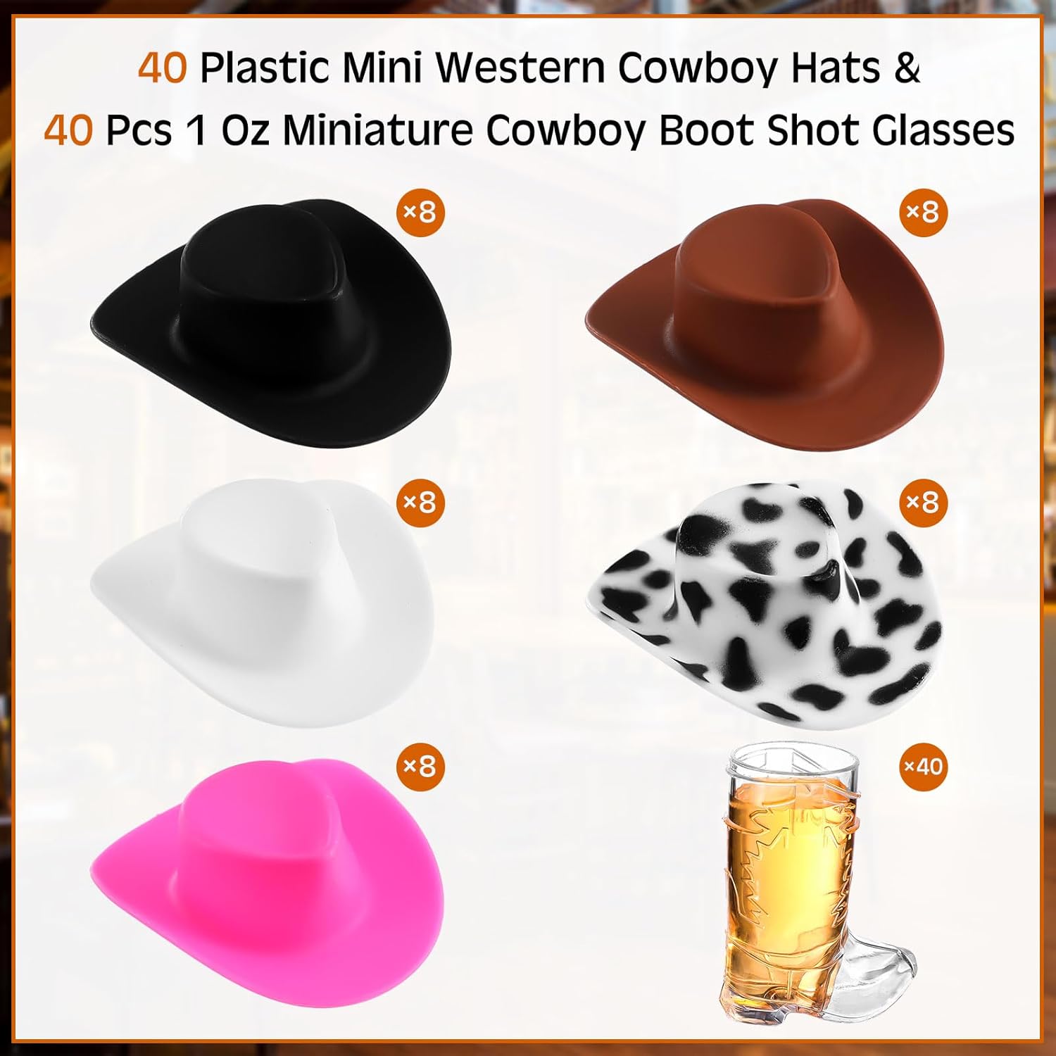 Sumind 80 Pcs Western Party Decoration Supplies Plastic Mini Cowboy Hats with 1 oz Miniature Cowgirl Cowboy Boot Shot Glasses