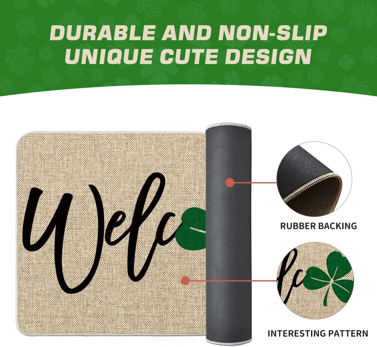 Artoid Mode Shamrock Welcome Doormat, Seasonal Holiday St. Patrick's Day Low-Profile Yard Floor Switch Mat for Indoor Outdoor 17 x 29 Inch