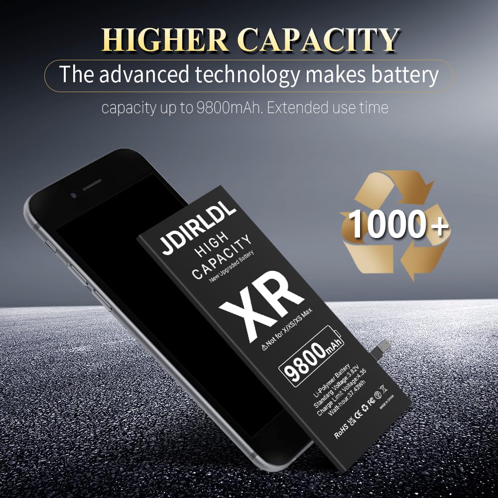 Batterie De Remplacement Pour IPhone XR - 9800mAh Haute Capacité - Kit D'outils Inclus - Compatible Modèles A1984, A2105, Etc.