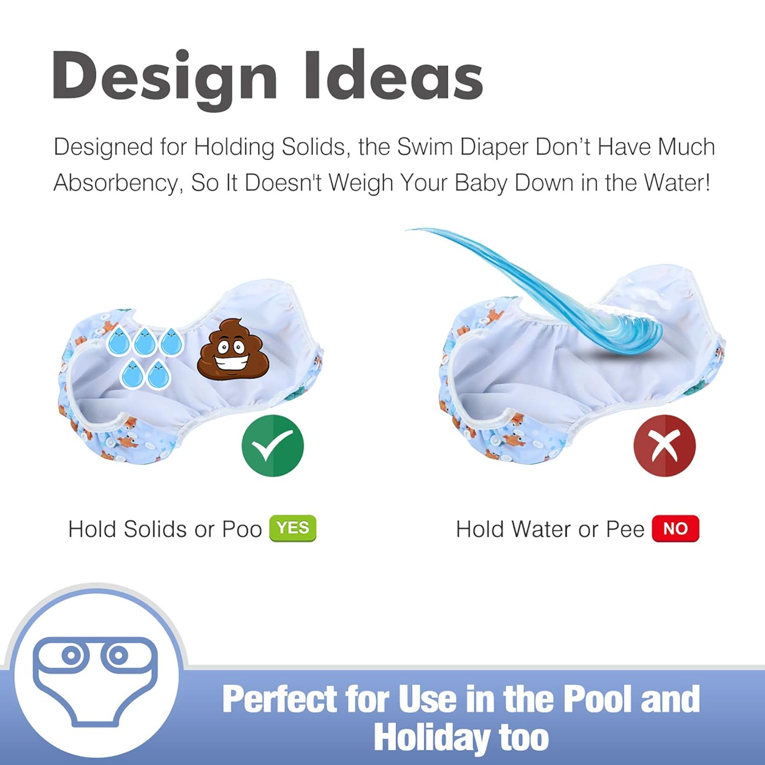 Leekalos One Size Adjustable Reusable Swim Diaper Boys & Girls, Swim Diapers for Baby Shower Gifts & Swimming Lessons, Pack of 3 (Jade, Aqua, Gold, Large) - Image 2