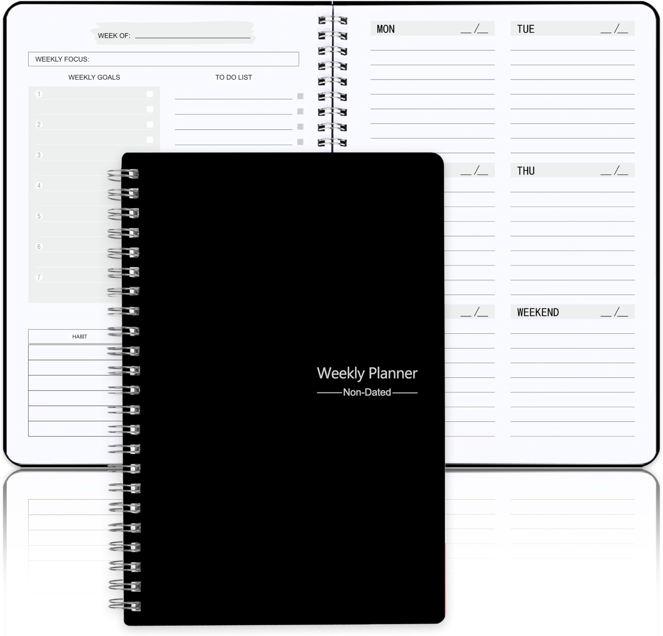 Undated Weekly Planner With Habit Tracker & To Do List 5.7 x 8.0 inch,Black