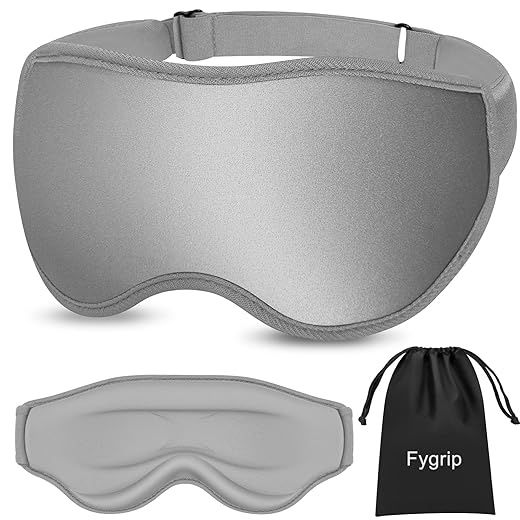 3D Eye Mask Sleep Mask for Men & Women, 100% Pressure-Free & Light Block-Out Eye Mask for Sleep with Easy Adjustable Strap, Night Eye Cover for Travel, Grey