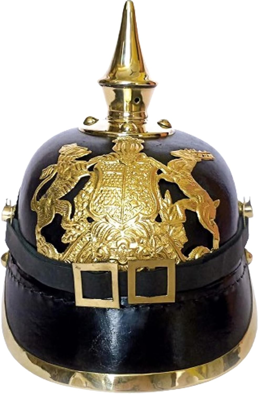 warreplica WWI & II GERMAN PICKELHAUBE Hessen Spike Helmet | Leather Prussian Bavarian Helmet | Brass Military Officer Men’s Costume | LARP Re-Enactment Party Cosplay