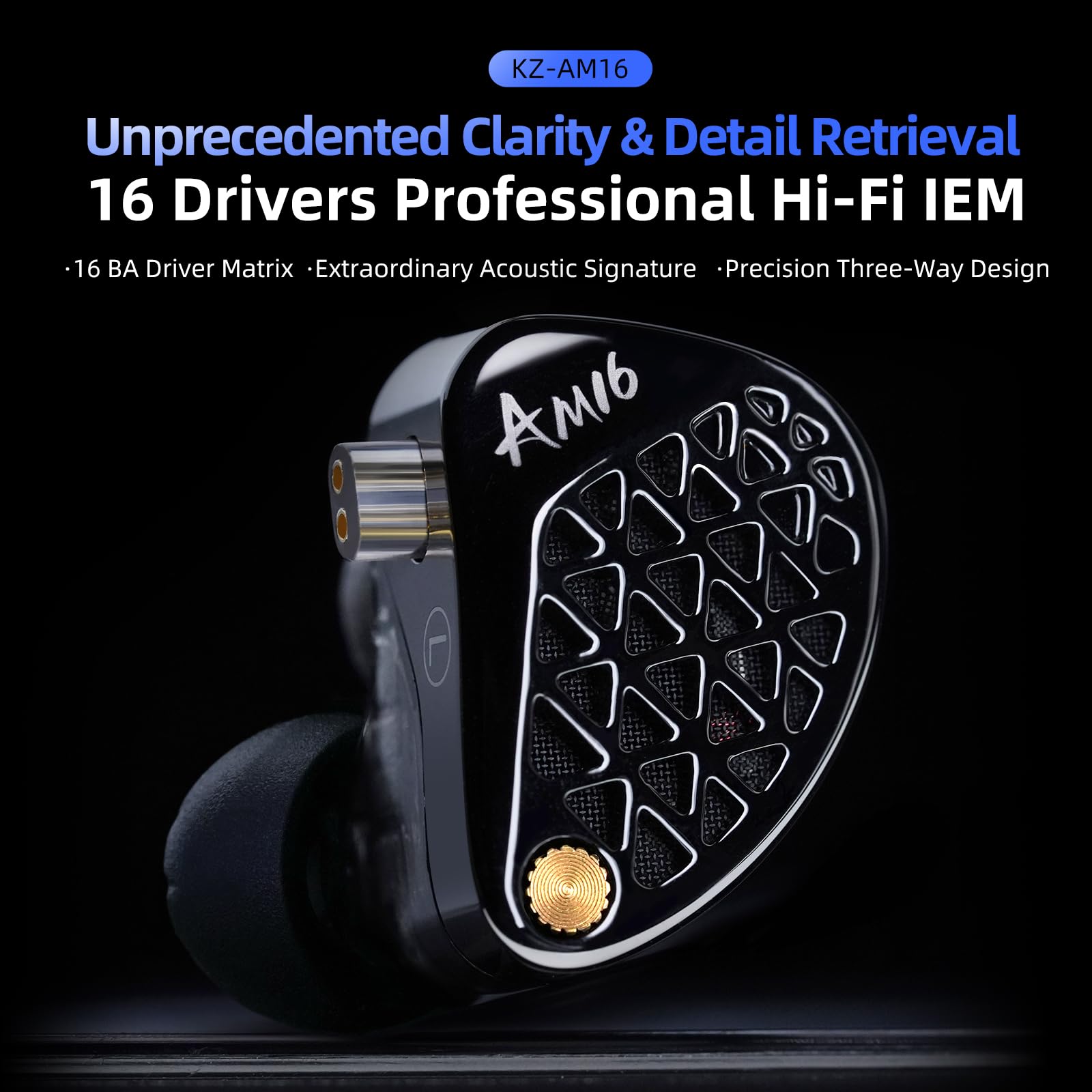 KZ AM16 Słuchawki Hi-Fi IEM z 16 wyważoną armaturą, ze słuchawkami zbalansowanymi i ulepszonymi basami, odłączany kabel, ergonomiczna konstrukcja, przewodowy zestaw słuchawkowy (bas bez mikrofonu)