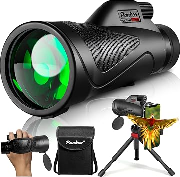 Pankoo 12x60 Monocular Telescope with Smartphone Adapter, Tripod, and Portable Bag for Bird Watching, Hiking, and Travel