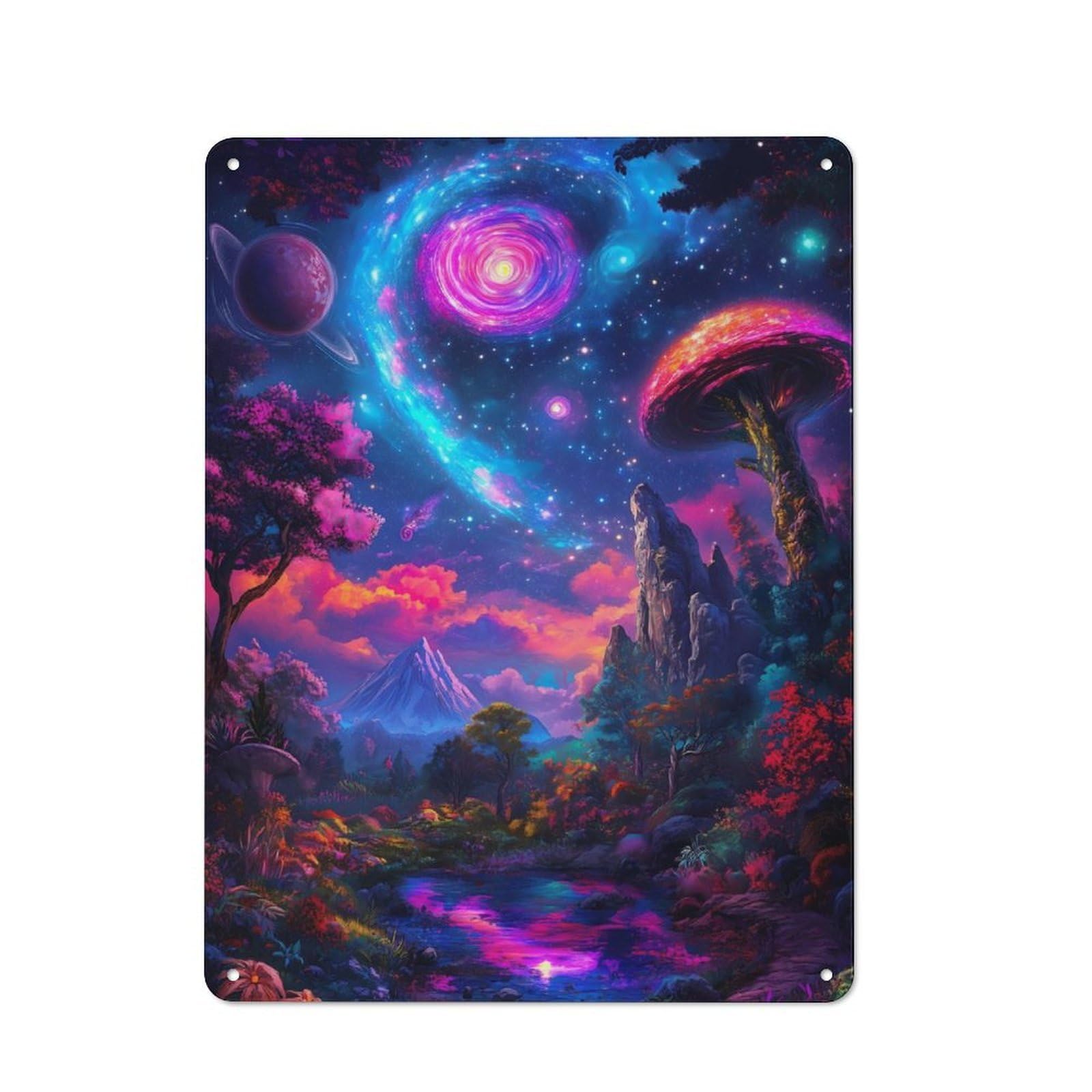 Junmoney Fantasy Landscape With Galaxy Retro Metal Wall Sign 40X30cm For Guest Room Or Hallway, New-Space Wall Decor For Home Decor Collectors
